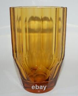 7 3/4 Moser Amber Joseph Hoffman Style Panel Cut Glass Vase. Bohemia Czech