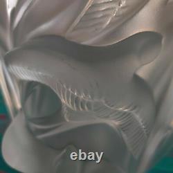 9.5 Lalique Crystal Vase Birds Cut Swallows Signed Martinets Vase Handcrafted