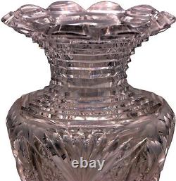 ABC Glass Vase with Step Cut Neck, Hobstar Base, Cane and Fan Patterns