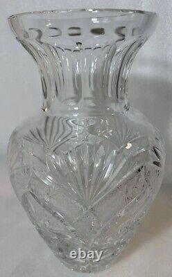 ABP American Brilliant Cut Crystal Glass Vase 8PtHobstars Starburst Fans Antique