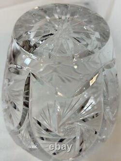 ABP American Brilliant Cut Crystal Glass Vase 8PtHobstars Starburst Fans Antique