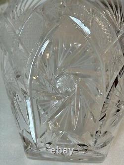 ABP American Brilliant Cut Crystal Glass Vase 8PtHobstars Starburst Fans Antique