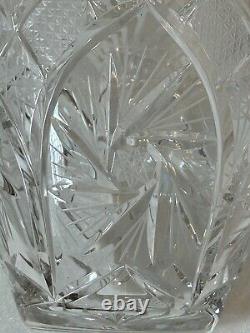 ABP American Brilliant Cut Crystal Glass Vase 8PtHobstars Starburst Fans Antique