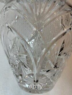 ABP American Brilliant Cut Crystal Glass Vase 8PtHobstars Starburst Fans Antique