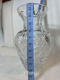 ABP American Brilliant Cut Crystal Glass Vase 8PtHobstars Starburst Fans Antique