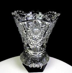 ABP American Brilliant Cut Crystal Hobstar Zipper File 6 3/4 Vase 1890-1916