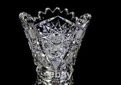 ABP American Brilliant Cut Crystal Hobstar Zipper File 6 3/4 Vase 1890-1916