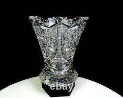 ABP American Brilliant Cut Crystal Hobstar Zipper File 6 3/4 Vase 1890-1916