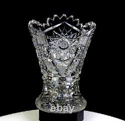 ABP American Brilliant Cut Crystal Hobstar Zipper File 6 3/4 Vase 1890-1916