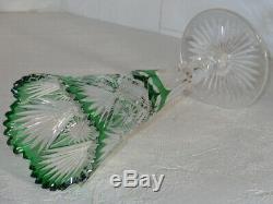 ABP American Brilliant Cut Glass Dorfinger Green Cut To Clear Trumpet Vase