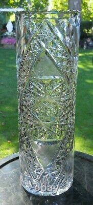 ABP American Brilliant Cut Glass Large Brilliant Hobstar Cylinder Vase