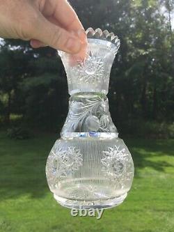 ABP American Brilliant Cut Glass Vase Intaglio Primrose Silver Threads Hobstars