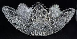 ABP American Brilliant Period Cut Glass Banana Boat Bowl Hobstar Clusters