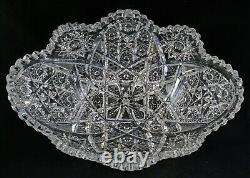 ABP American Brilliant Period Cut Glass Banana Boat Bowl Hobstar Clusters