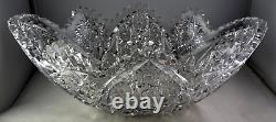 ABP American Brilliant Period Cut Glass Banana Boat Bowl Hobstar Clusters