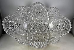 ABP American Brilliant Period Cut Glass Banana Boat Bowl Hobstar Clusters