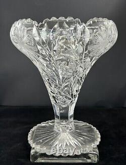 ABP American Brilliant Period Cut Glass Footed Sawtooth Edge Chalice Vase