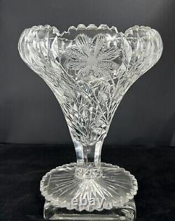 ABP American Brilliant Period Cut Glass Footed Sawtooth Edge Chalice Vase