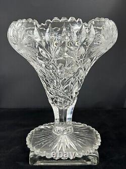 ABP American Brilliant Period Cut Glass Footed Sawtooth Edge Chalice Vase