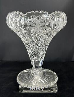 ABP American Brilliant Period Cut Glass Footed Sawtooth Edge Chalice Vase