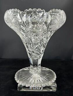 ABP American Brilliant Period Cut Glass Footed Sawtooth Edge Chalice Vase