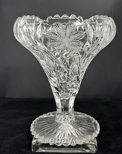 ABP American Brilliant Period Cut Glass Footed Sawtooth Edge Chalice Vase