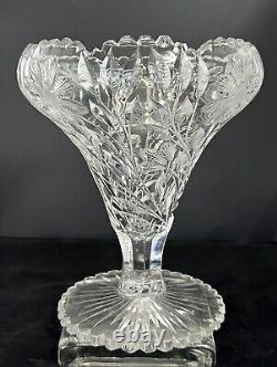 ABP American Brilliant Period Cut Glass Footed Sawtooth Edge Chalice Vase