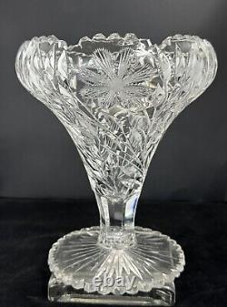 ABP American Brilliant Period Cut Glass Footed Sawtooth Edge Chalice Vase