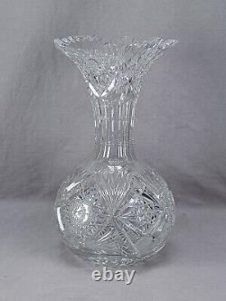 ABP American Brilliant Period Fans & Hobstars Cut Glass 14 Inch Vase