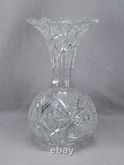 ABP American Brilliant Period Fans & Hobstars Cut Glass 14 Inch Vase