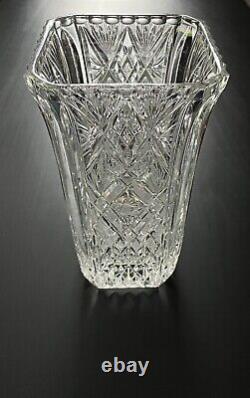 ABP American Brilliant Period Square Cut Glass Vase Hobstar Pattern 8 Tall