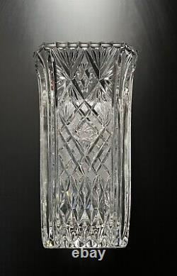 ABP American Brilliant Period Square Cut Glass Vase Hobstar Pattern 8 Tall