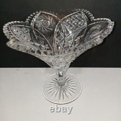 ABP Brilliant 1915 Antique BIG 7.5X8.5 Cut Crystal 6pt RARE Floral Pedestal Bowl