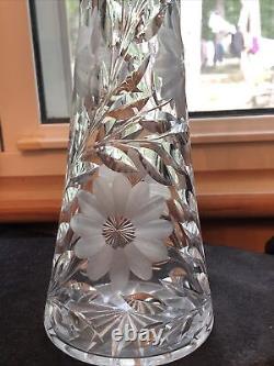 ABP Brilliant Cut Glass Floral Pattern 12.25 Milk Bottle Vase Leafy Flowers