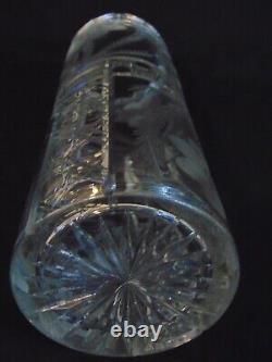 ABP Cut Glass Cylinder Vase Copper Wheel Flowers 12