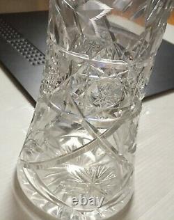 ABP Ideal Company Canastota Diamond Poinsettia? Cut Glass Flower Vase 12 Tall