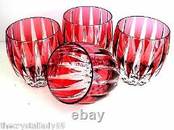 AJKA LAUSANNE CRANBERRY CASED CUT TO CLEAR WHISKEY SCOTCH ROCKS DOF Set of 4