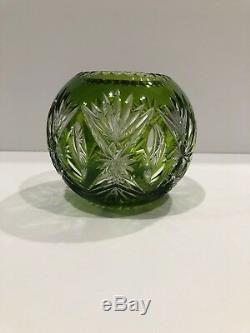 AMAZING ST LOUIS CRYSTAL BUD VASE OR VOTIVE Lime Green cut to clear