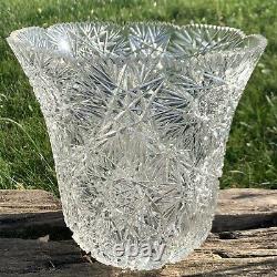 AMERICAN BRILLIANT ABP Large Cut Glass VASE HOBSTAR 9.75 VINTAGE