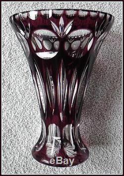 AMETHYST PURPLE Trumpet-Shape Vase CUT TO CLEAR CRYSTAL Nachtmann BAMBERG German