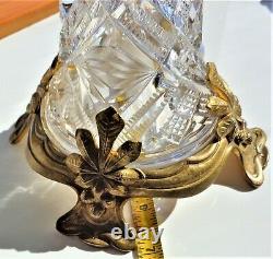 ANTIQUE 19thC BACCARAT HAND CUT CRYSTAL VASE SIGNED BRONZE DORE BASE 13 PERFECT