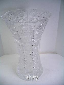 ANTIQUE AMERICAN BRILLIANT CUT GLASS Corset VASE 101/8