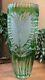 Antique Bohemian Czech Emerald Green Heavy Cut To Clear Crystal Glass Vase 14