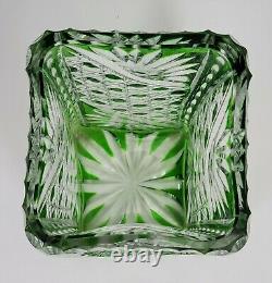 ANTIQUE Cut-To-Clear Green Glass Vase 6 Tall FINE QUALITY UNKNOWN MAKER