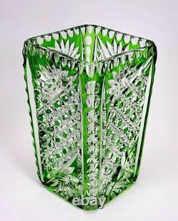 ANTIQUE Cut-To-Clear Green Glass Vase 6 Tall FINE QUALITY UNKNOWN MAKER