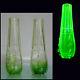 Antique Victorian Pair Bohemian Green Vaseline Glass Vases Applied Rigaree & Cut