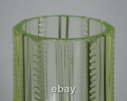 ANTIQUE VICTORIAN PAIR BOHEMIAN GREEN VASELINE GLASS VASES Applied rigaree & cut