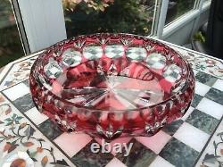 ANTIQUE Vintage Bohemian 8 Cut 2 Clear RUBY CRANBERRY 3 Footed Glass Bowl VGC