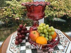 ANTIQUE Vintage Bohemian 8 Cut 2 Clear RUBY CRANBERRY 3 Footed Glass Bowl VGC
