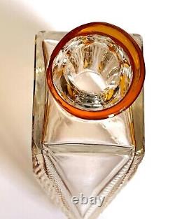 ART DECO Josephinenhutte Silesia Cut To Clear Amber Glass Vase Decanter Flowers